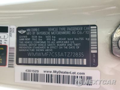 Zdjęcie 12 z 12 samochodu: 2010 MINI COOPER S VIN:WMWMF7C53ATZ72835 - miniatura