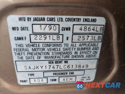 Zdjęcie 12 z 12 samochodu: 1990 JAGUAR VANDENPLAS VIN:SAJKY1747LC613849 - miniatura