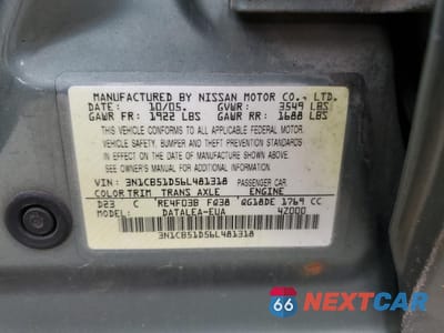 Zdjęcie 12 z 12 samochodu: 2006 NISSAN SENTRA 1.8 VIN:3N1CB51D56L481318 - miniatura