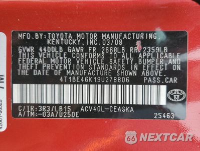 Zdjęcie 12 z 14 samochodu: 2009 TOYOTA CAMRY BASE VIN:4T1BE46K19U278806 - miniatura