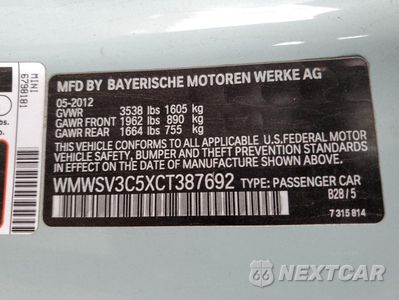 Zdjęcie 12 z 14 samochodu: 2012 MINI COOPER S VIN:WMWSV3C5XCT387692 - miniatura