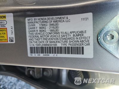 Zdjęcie 12 z 12 samochodu: 2022 HONDA CIVIC SPORT VIN:19XFL2H88NE001595 - miniatura
