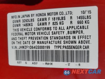 Zdjęcie 12 z 14 samochodu: 2016 HONDA CR-Z EX VIN:JHMZF1D64GS000199 - miniatura