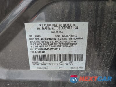 Zdjęcie 12 z 14 samochodu: 2003 MAZDA 6 S VIN:1YVFP80D735M53010 - miniatura