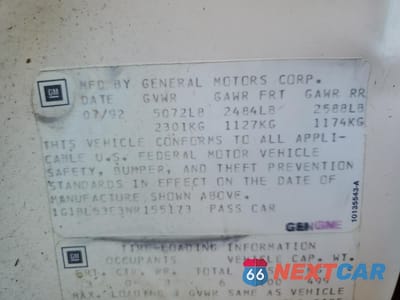 Zdjęcie 12 z 14 samochodu: 1992 CHEVROLET CAPRICE VIN:1G1BL53E3NR155173 - miniatura