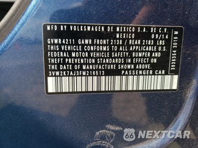 Zdjęcie 12 z 12 samochodu: 2015 VOLKSWAGEN JETTA BASE VIN:3VW2K7AJ3FM216513 - miniatura