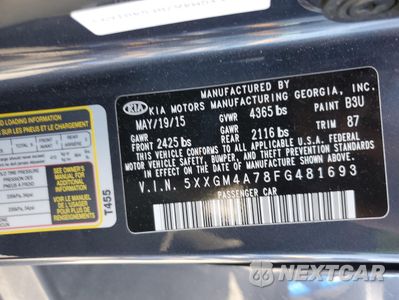 Zdjęcie 12 z 12 samochodu: 2015 KIA OPTIMA LX VIN:5XXGM4A78FG481693 - miniatura