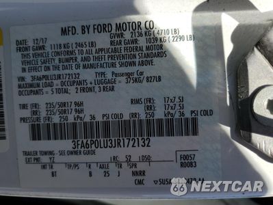 Zdjęcie 12 z 13 samochodu: 2018 FORD FUSION SE HYBRID VIN:3FA6P0LU3JR172132 - miniatura