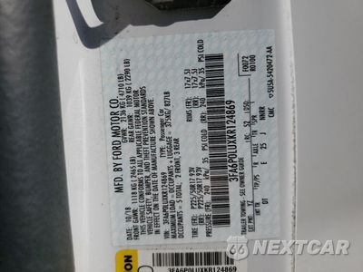Zdjęcie 12 z 12 samochodu: 2019 FORD FUSION SE VIN:3FA6P0LUXKR124869 - miniatura