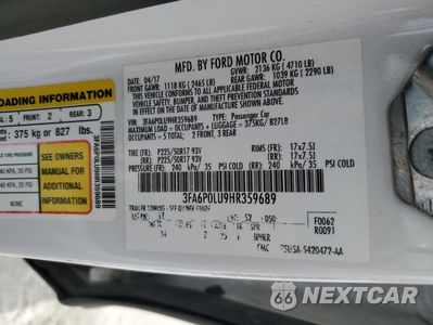 Zdjęcie 12 z 12 samochodu: 2017 FORD FUSION SE HYBRID VIN:3FA6P0LU9HR359689 - miniatura