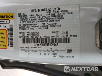 Zdjęcie 12 z 12 samochodu: 2017 FORD FUSION SE HYBRID VIN:3FA6P0LU0HR409167 - miniatura