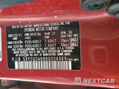 Zdjęcie 13 z 13 samochodu: 2011 HYUNDAI SANTA FE GLS VIN:5XYZG3AB8BG054969 - miniatura