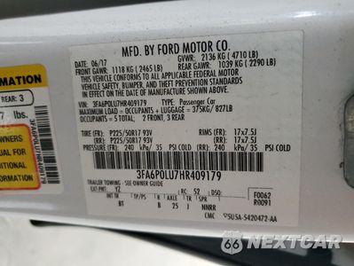 Zdjęcie 12 z 12 samochodu: 2017 FORD FUSION SE HYBRID VIN:3FA6P0LU7HR409179 - miniatura