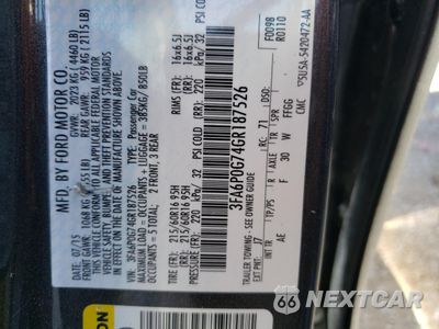 Zdjęcie 12 z 12 samochodu: 2016 FORD FUSION S VIN:3FA6P0G74GR187526 - miniatura