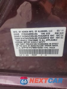 Zdjęcie 12 z 12 samochodu: 2011 HONDA RIDGELINE RTL VIN:5FPYK1F57BB010350 - miniatura