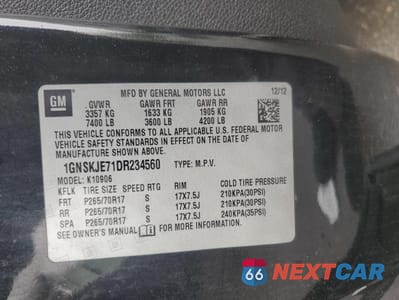 Zdjęcie 13 z 13 samochodu: 2013 CHEVROLET SUBURBAN K1500 LT VIN:1GNSKJE71DR234560 - miniatura