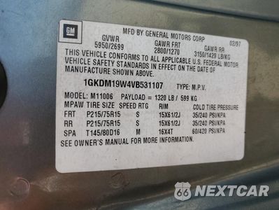 Zdjęcie 13 z 15 samochodu: 1997 GMC SAFARI XT VIN:1GKDM19W4VB531107 - miniatura