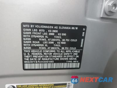 Zdjęcie 12 z 12 samochodu: 2017 VOLKSWAGEN TOUAREG VIN:WVGRF7BP2HD001093 - miniatura