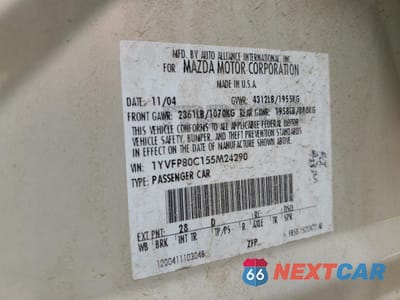 Zdjęcie 13 z 15 samochodu: 2005 MAZDA 6 I VIN:1YVFP80C155M24290 - miniatura