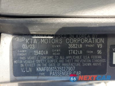 Zdjęcie 12 z 12 samochodu: 2003 KIA SPECTRA GS VIN:KNAFB161535127907 - miniatura