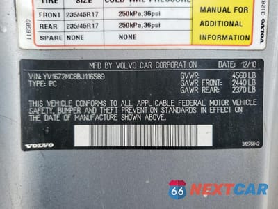 Zdjęcie 13 z 15 samochodu: 2011 VOLVO C70 T5 VIN:YV1672MC8BJ116589 - miniatura