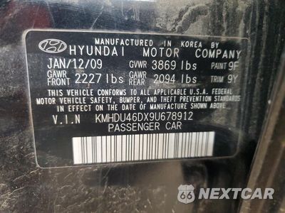 Zdjęcie 12 z 12 samochodu: 2009 HYUNDAI ELANTRA GLS VIN:KMHDU46DX9U678912 - miniatura