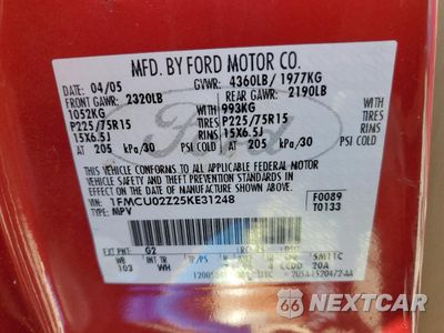 Zdjęcie 13 z 13 samochodu: 2005 FORD ESCAPE XLS VIN:1FMCU02Z25KE31248 - miniatura