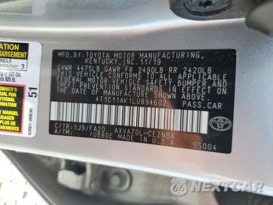 Zdjęcie 12 z 14 samochodu: 2020 TOYOTA CAMRY LE VIN:4T1C11AK1LU894602 - miniatura