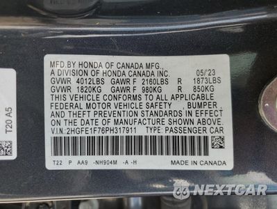 Zdjęcie 12 z 14 samochodu: 2023 HONDA CIVIC EX VIN:2HGFE1F76PH317911 - miniatura