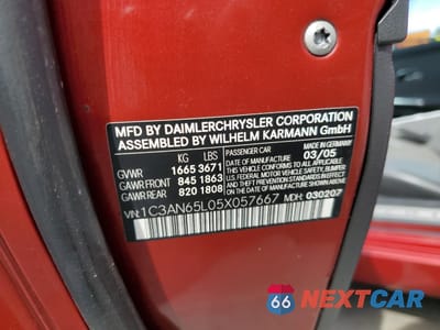 Zdjęcie 12 z 12 samochodu: 2005 CHRYSLER CROSSFIRE LIMITED VIN:1C3AN65L05X057667 - miniatura