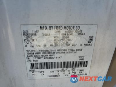 Zdjęcie 12 z 12 samochodu: 2008 FORD F150 VIN:1FTRF12268KC11147 - miniatura