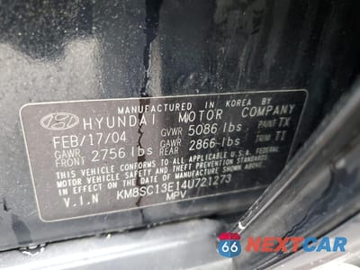 Zdjęcie 13 z 13 samochodu: 2004 HYUNDAI SANTA FE GLS VIN:KM8SC13E14U721273 - miniatura