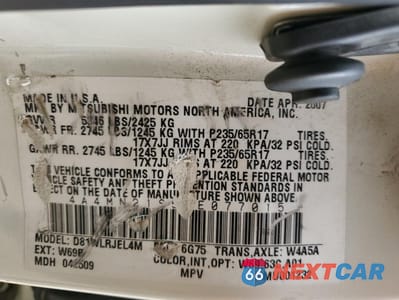 Zdjęcie 12 z 12 samochodu: 2007 MITSUBISHI ENDEAVOR LS VIN:4A4MN21S57E077015 - miniatura