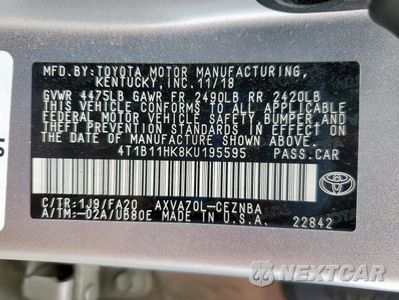 Zdjęcie 12 z 12 samochodu: 2019 TOYOTA CAMRY L VIN:4T1B11HK8KU195595 - miniatura
