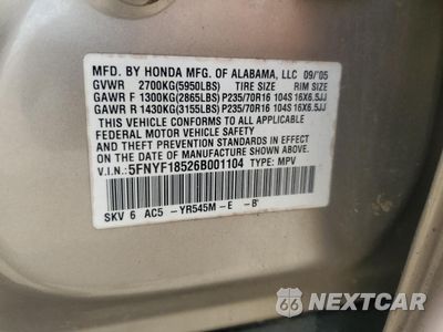 Zdjęcie 13 z 13 samochodu: 2006 HONDA PILOT EX VIN:5FNYF18526B001104 - miniatura