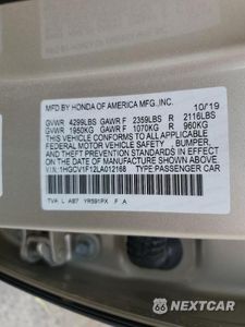 Zdjęcie 12 z 12 samochodu: 2020 HONDA ACCORD LX VIN:1HGCV1F10LA045041 - miniatura