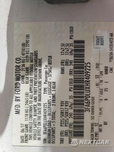 Zdjęcie 12 z 12 samochodu: 2017 FORD FUSION SE HYBRID VIN:3FA6P0LUXHR409225 - miniatura