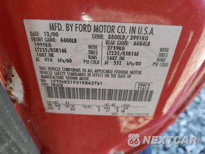 Zdjęcie 12 z 12 samochodu: 2001 FORD F250 SUPER DUTY VIN:1FTNX21F51EB62761 - miniatura