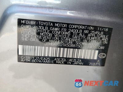 Zdjęcie 12 z 12 samochodu: 2019 LEXUS IS 300 VIN:JTHBA1D21K5088150 - miniatura