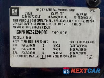 Zdjęcie 13 z 13 samochodu: 2002 GMC YUKON XL K1500 VIN:1GKFK16Z62J244060 - miniatura
