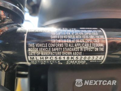 Zdjęcie 9 z 10 samochodu: 2019 HONDA CMX500 VIN:MLHPC5618K5200324 - miniatura