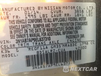 Zdjęcie 12 z 12 samochodu: 2014 NISSAN SENTRA S VIN:3N1AB7AP9EL637310 - miniatura