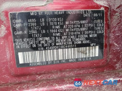 Zdjęcie 14 z 14 samochodu: 2011 SUBARU OUTBACK 3.6R LIMITED VIN:4S4BRDKC0B2446911 - miniatura