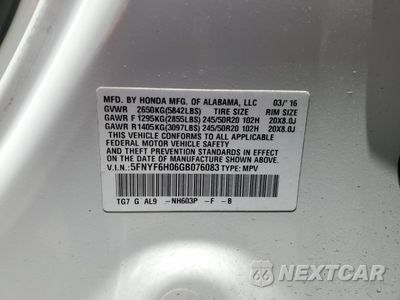 Zdjęcie 13 z 13 samochodu: 2016 HONDA PILOT ELITE VIN:5FNYF6H06GB076083 - miniatura