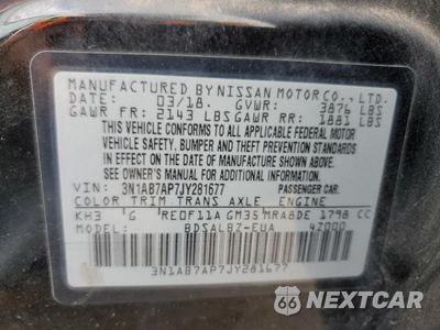 Zdjęcie 12 z 12 samochodu: 2018 NISSAN SENTRA S VIN:3N1AB7AP7JY281677 - miniatura