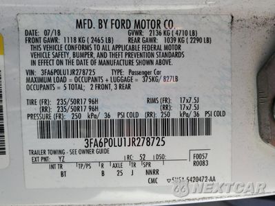 Zdjęcie 12 z 13 samochodu: 2018 FORD FUSION SE HYBRID VIN:3FA6P0LU1JR278725 - miniatura