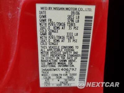 Zdjęcie 12 z 12 samochodu: 2007 NISSAN FRONTIER CREW CAB LE VIN:1N6AD07W47C406792 - miniatura