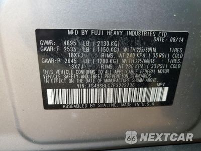 Zdjęcie 13 z 15 samochodu: 2015 SUBARU OUTBACK 2.5I LIMITED VIN:4S4BSBLC7F3222736 - miniatura