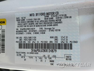 Zdjęcie 12 z 12 samochodu: 2019 FORD FUSION SE VIN:3FA6P0LU2KR124879 - miniatura