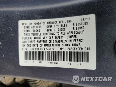 Zdjęcie 12 z 14 samochodu: 2015 HONDA ACCORD EXL VIN:1HGCR2F83FA276172 - miniatura